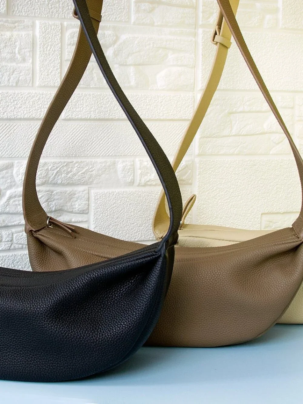 Genuine Leather Sling Crossbody Hobo Bag with Wide Strap